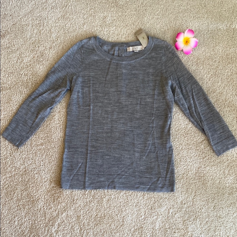 LOFT Gray Crew Neck Sweater, XSP, NWT
